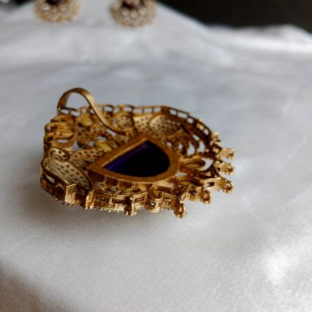 Handmade Brass Metal Jewellery Purple Stone Maang Tikka Set